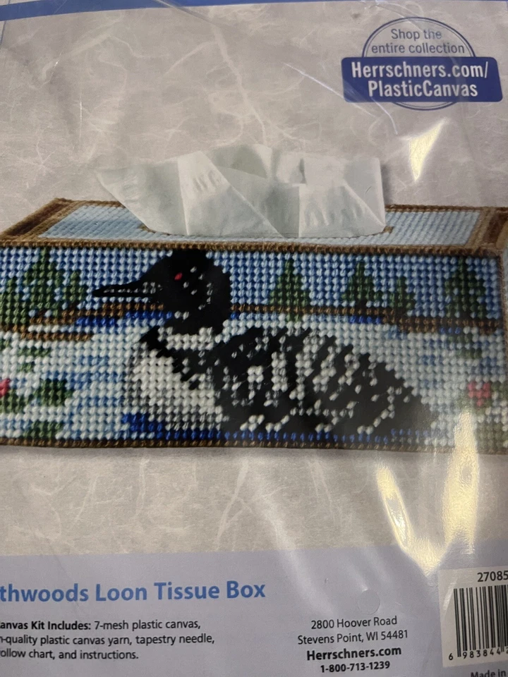 Herrschners Duck Long Tissue Box Plastic Canvas Kit Northwoods Loon New Rare - Image 2 of 4