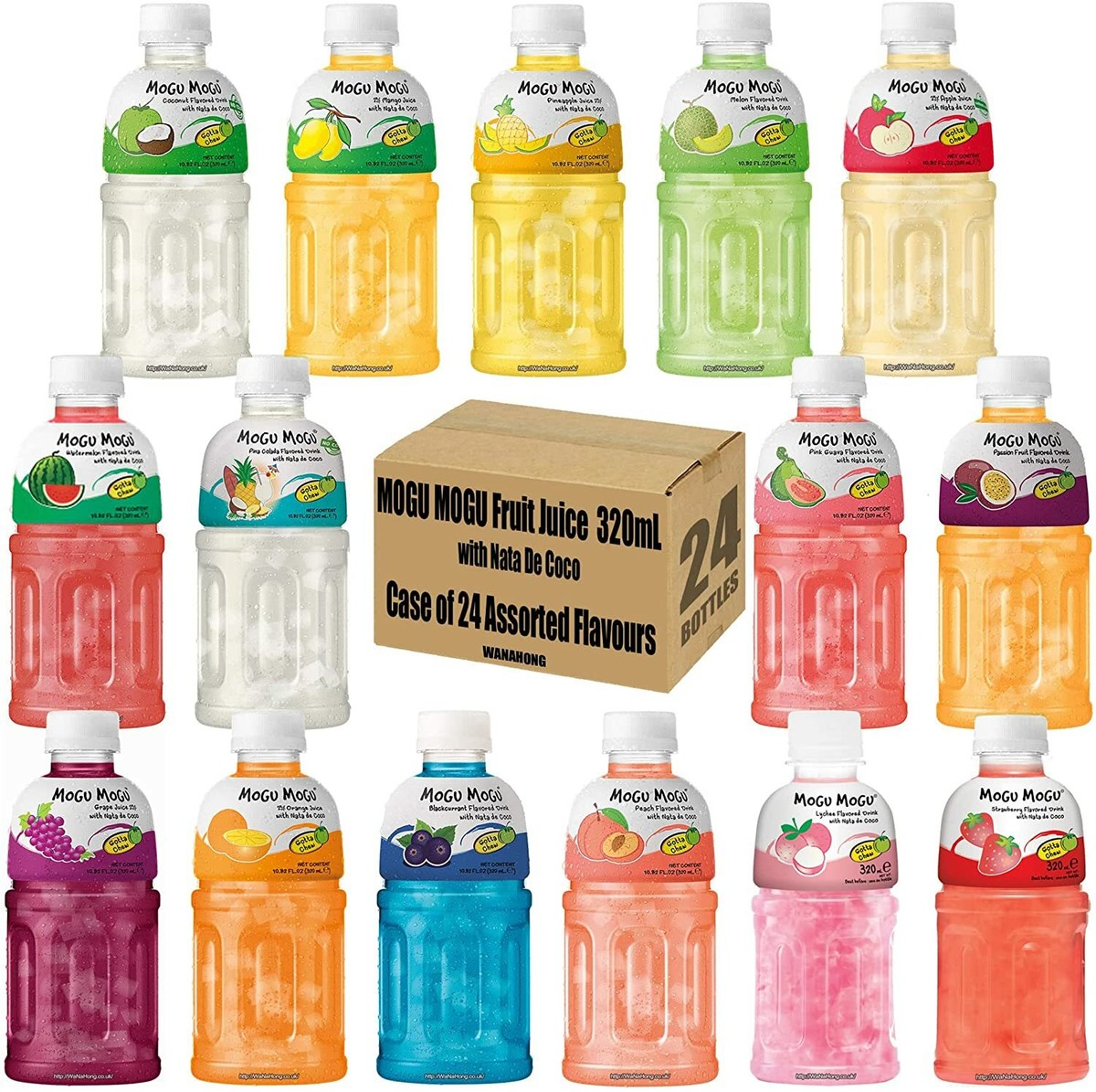 MOGU MOGU Fruit Juice with Nata De Coco 320ml mixed Flavour (24