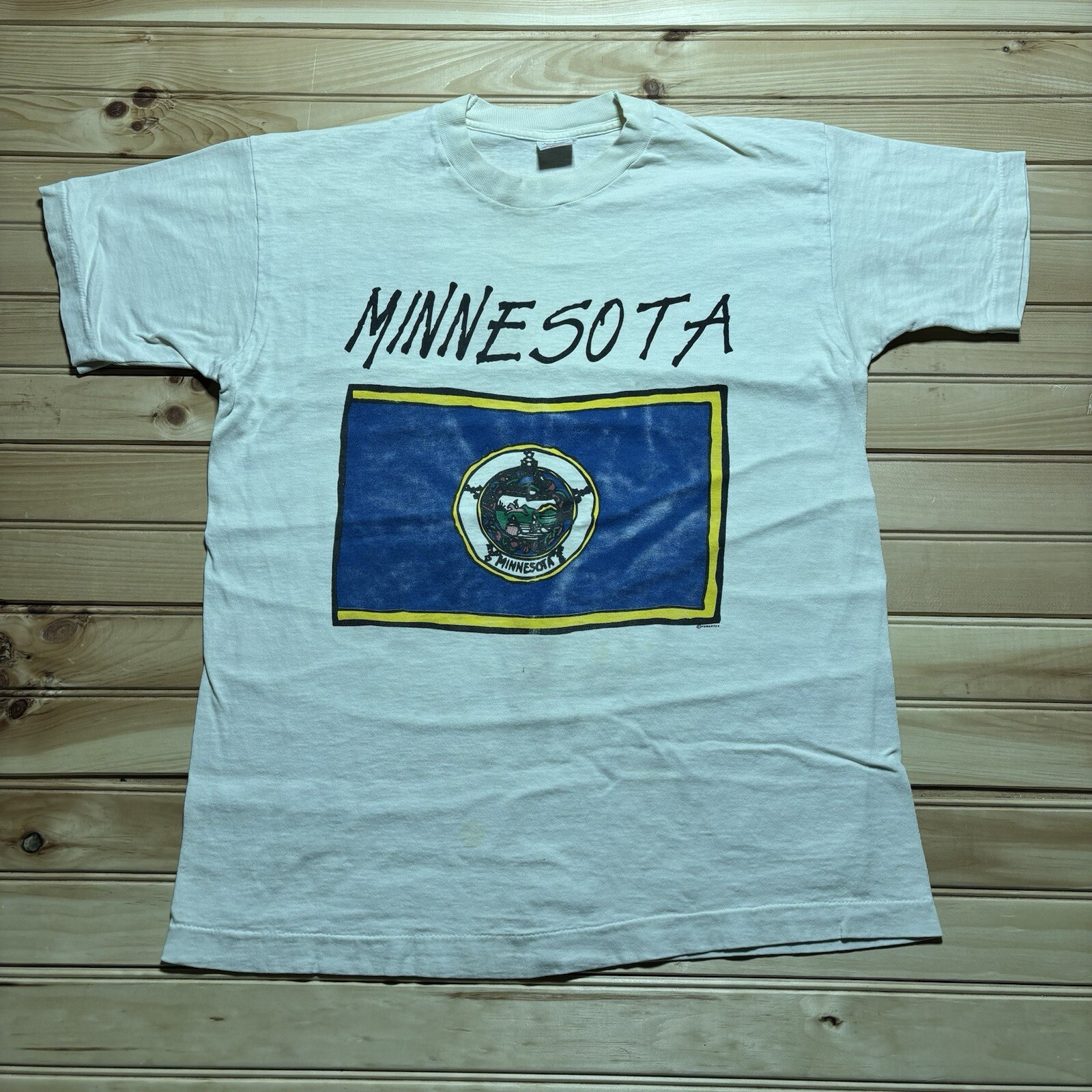 Vintage 90s Minnesota State Flag Single Stitch Shirt Size Large White