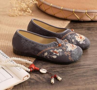 Women's Chinese Folk Embroidered Flat Shoes Floral Mary Jane Shoes ...