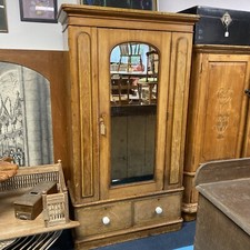 An Antique Victorian Pine Wardrobe ~Delivery Available Deep Drawers And Mirror