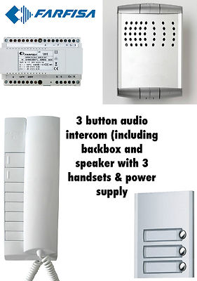 Farfisa 3 Wege Unterputz Gegensprechanlage Audio System/Kit Outdoor 3x Mobilteile 1x Gegensprechanlage