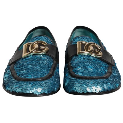 DOLCE & GABBANA Shoes Blue Sequined Loafers Formal Dress Men  display picture 1