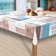 Wachstuch-Tischdecken Abwaschbar Meer. blau/weiß rechteckig