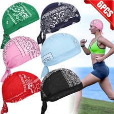 6 Pack Biker Head Wrap Skull Cotton Caps Motorcycle Cycling Bandana Hats Wicking