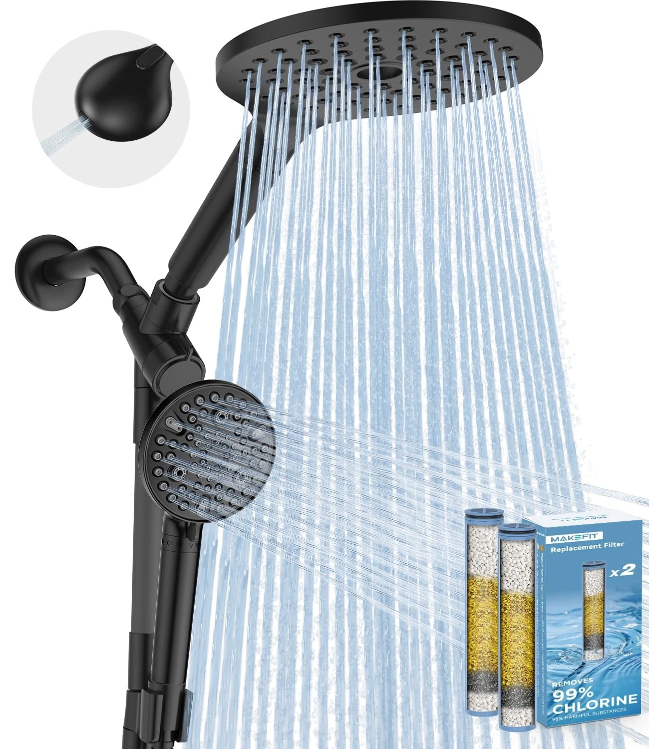 Dual Filtered Rain Shower Head Combo, High Pressure Handheld Shower Head with...