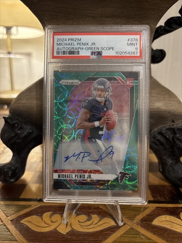๐ฃ๐ฃ๐ฃ2024 Prizm Michael Penix Jr Auto Green Scope Prizm Rookie Card PSA 9๐ฅ๐ฅ๐ฅ