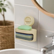 Milky White Suction Cup Soap Dish Holder with Self Draining Design and Sponge