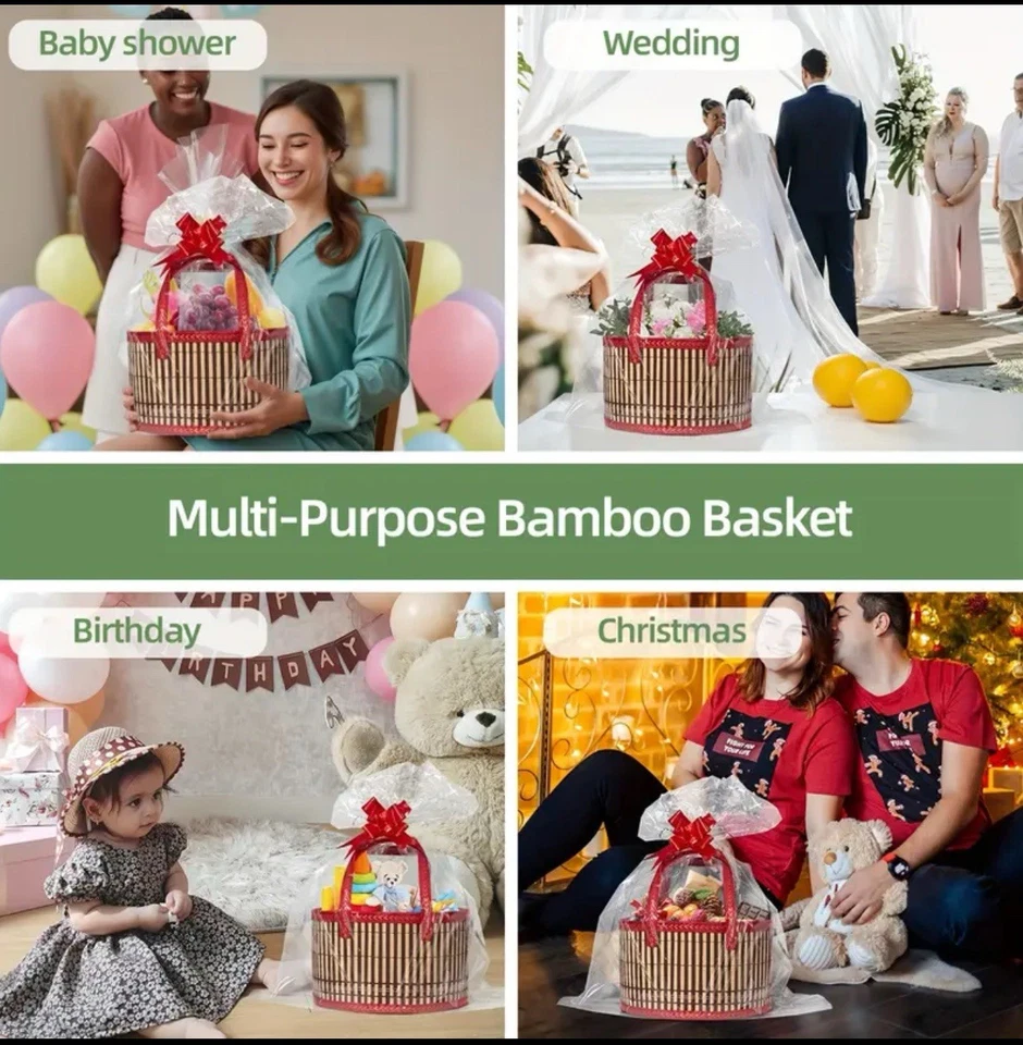 Pacote com 6 cestas de armazenamento de bambu para Ação de Graças, Natal, ovo de Páscoa e muito mais - Imagem 4 de 4