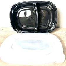 Meal Prep Containers 2-Compartment Black w/ Lids Reheat-Only PP #5 Set of 5