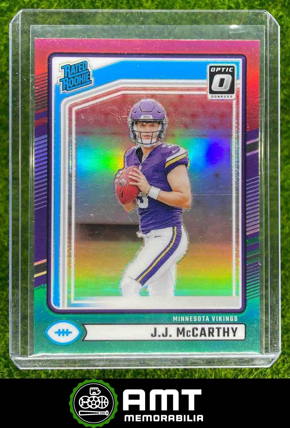 J.J. JJ McCarthy RC 2024 Panini Donruss Optic Preview Red and Green Vikings