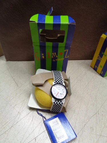 # 1 of 3 New Vintage 1991 Timex Gizmoz White & Black Checker Band Watch kid teen