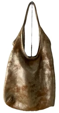 Rough & Tumble Bag Distressed Metallic Leather Hobo Shoulder Bag Tote Gold Large