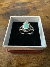 Turquoise Teardrop Silver Band Ring Size 9 Bezel Setting Thailand Gemstone