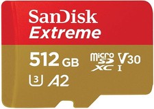 SanDisk Extreme 512GB microSDXC UHS-I Memory Card U3, V30, A2  SD Adapter - M
