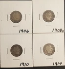 Barber Dimes 90% Silver 1906, 1908D, 1910, 1914 Great Condition LOOK!!!
