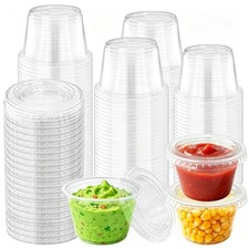 50 Sets 4 Oz Plastic Portion Cups with Lids,Clear Jello Shot Cup Disposable Cond