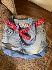 Handmade Denim Tote Bag with Colorful Interior Design