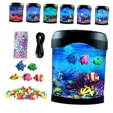 Fake Fish Lamp, Mini Aquarium Light with 6-Color Changing, 5 Fake Background B