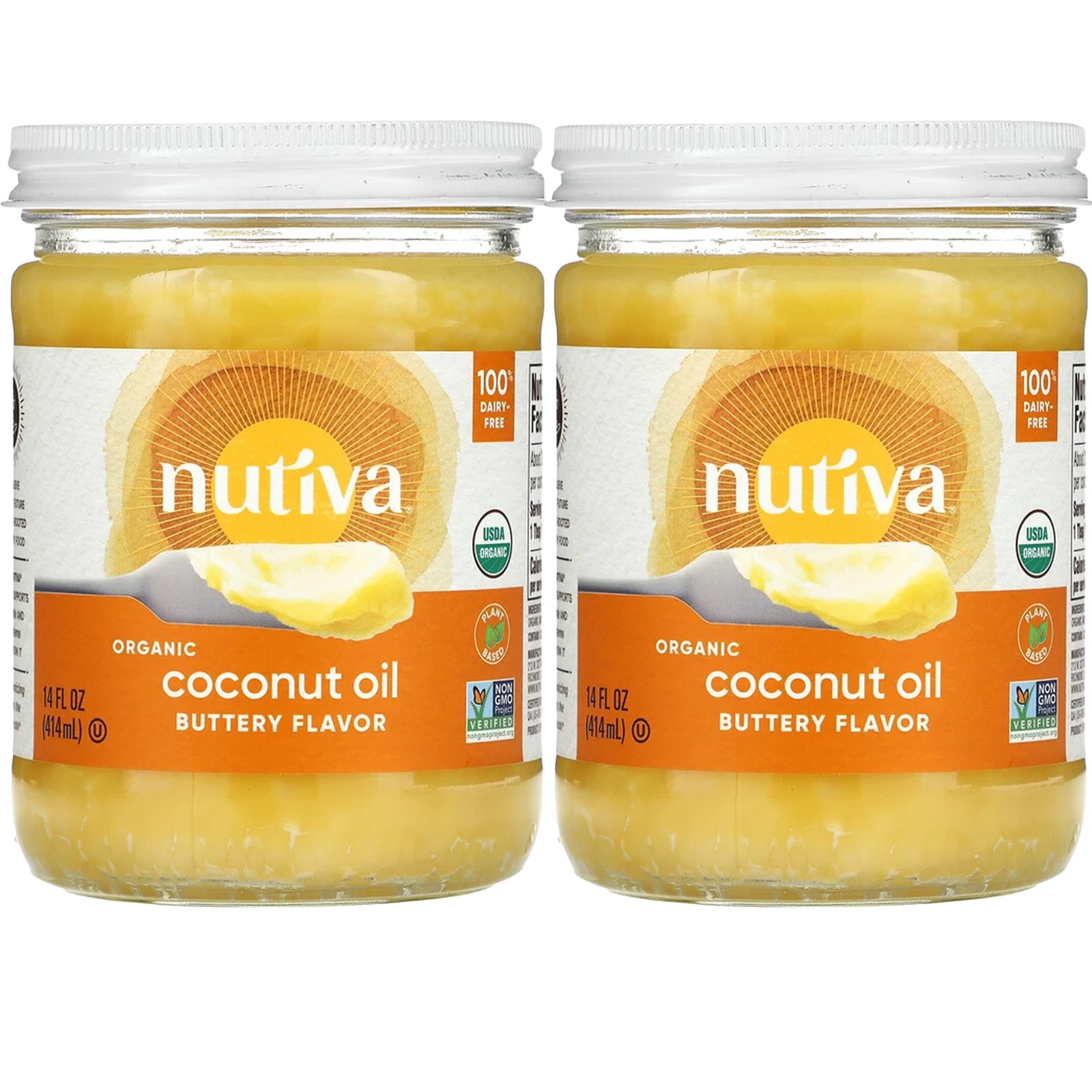 Nutiva, Органическое кокосовое масло (2 упаковки), сливочный вкус, 14 жидких унций (414 мл)