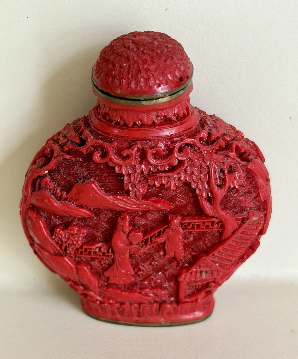红色树脂主要古董中国鼻烟壶| eBay
