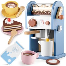 Wooden Coffee Machine Toy with Grinder  15 pcs Wood Play Kitchen Accessories f...