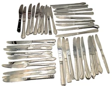 Mixed Lot 40 Stainless Dinner Knives Crafts Unbranded Assorted Patterns 8"-10"ea