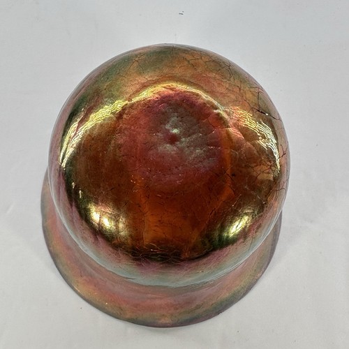 Tazza vaso vetro arte crepitante iridescente vintage arancione oro verde soffiato a mano - Foto 5 di 7