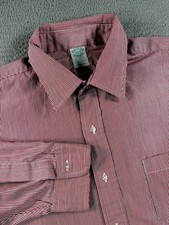 Brooks Brothers Brooksweave Shirt Mens 17.5-5 Red Stripe Oxford OCBD Made in USA