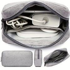 Storage Bag Cable Cord Organizer Pouch - S-L Sizes Water-Resistant Grey-Black