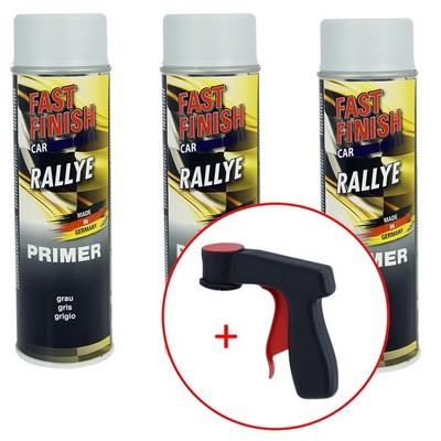 3x Fast Finish Rallye Haftgrund Grundierung grau 500ml + 1x Spraydosen Handgriff