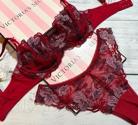 Victoria&rsquo;s Secret Wicked Bows Embroidery Unlined Balconette Bra Thong Set