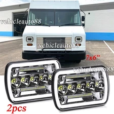 Pair 7X6" 5x7" LED Headlights Square Halo DRL FIT Ford Cargo Van Chevy Ford F-59