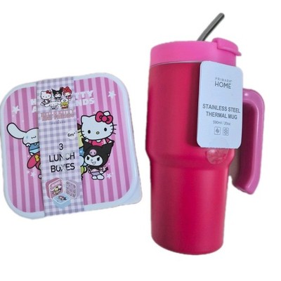 Hello Kitty and Friends Kuromi Melody Cinnamoroll 3 Brotdosen Rosa Becher Neu