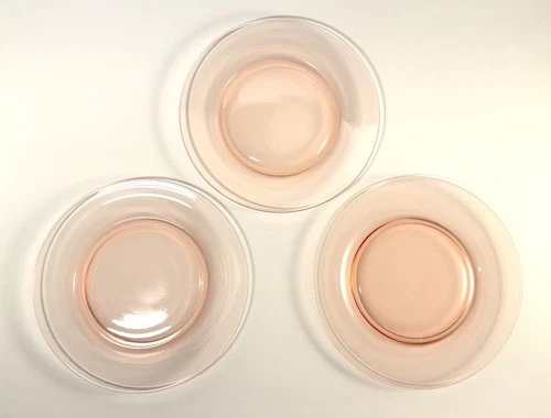 3 Pink Depression Glass Plates, 7-1/2”