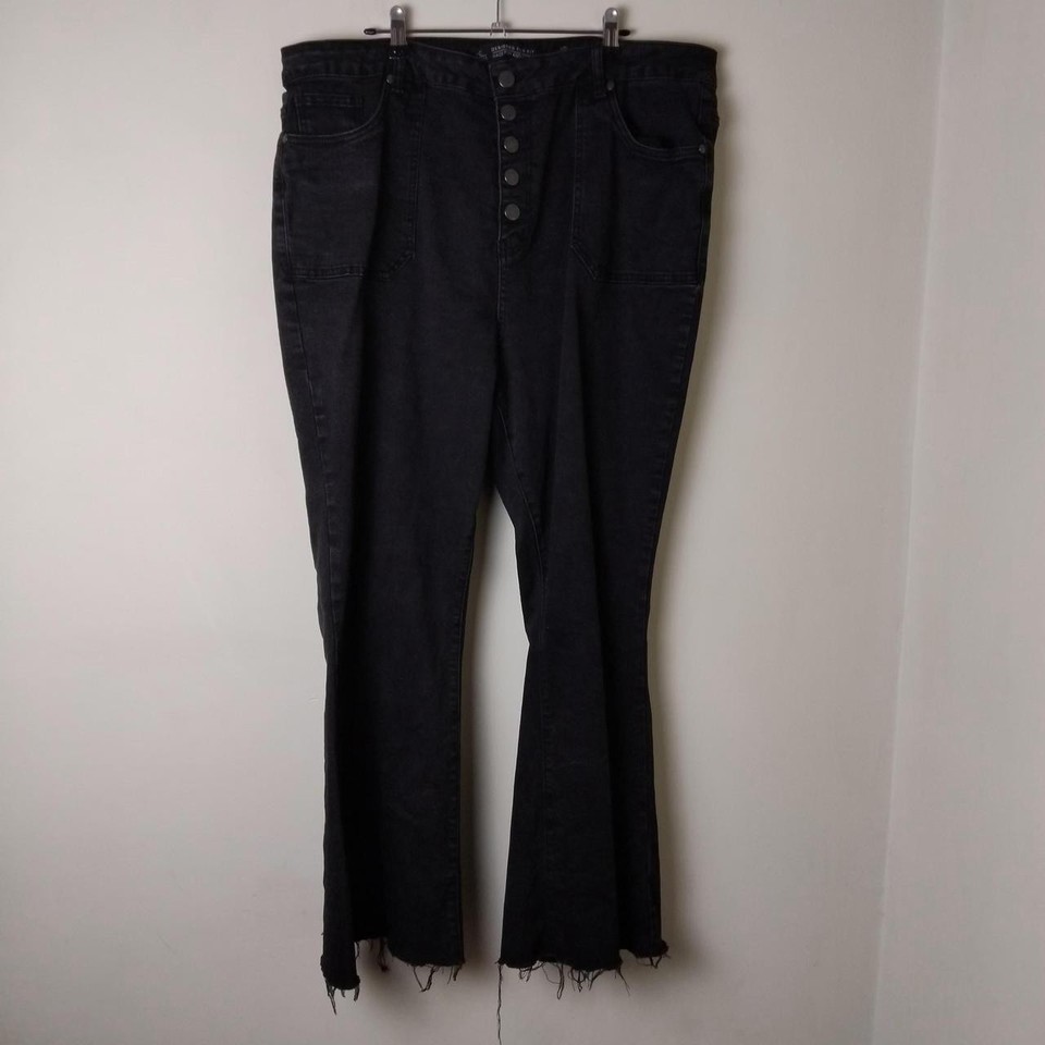 City Chic Size 22 Black High-Waisted Flare Jeans Button Fly