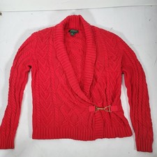 Lauren Ralph Lauren Equestrian Cable Knit Wrap Sweater Pre-Owned Red Buckle M