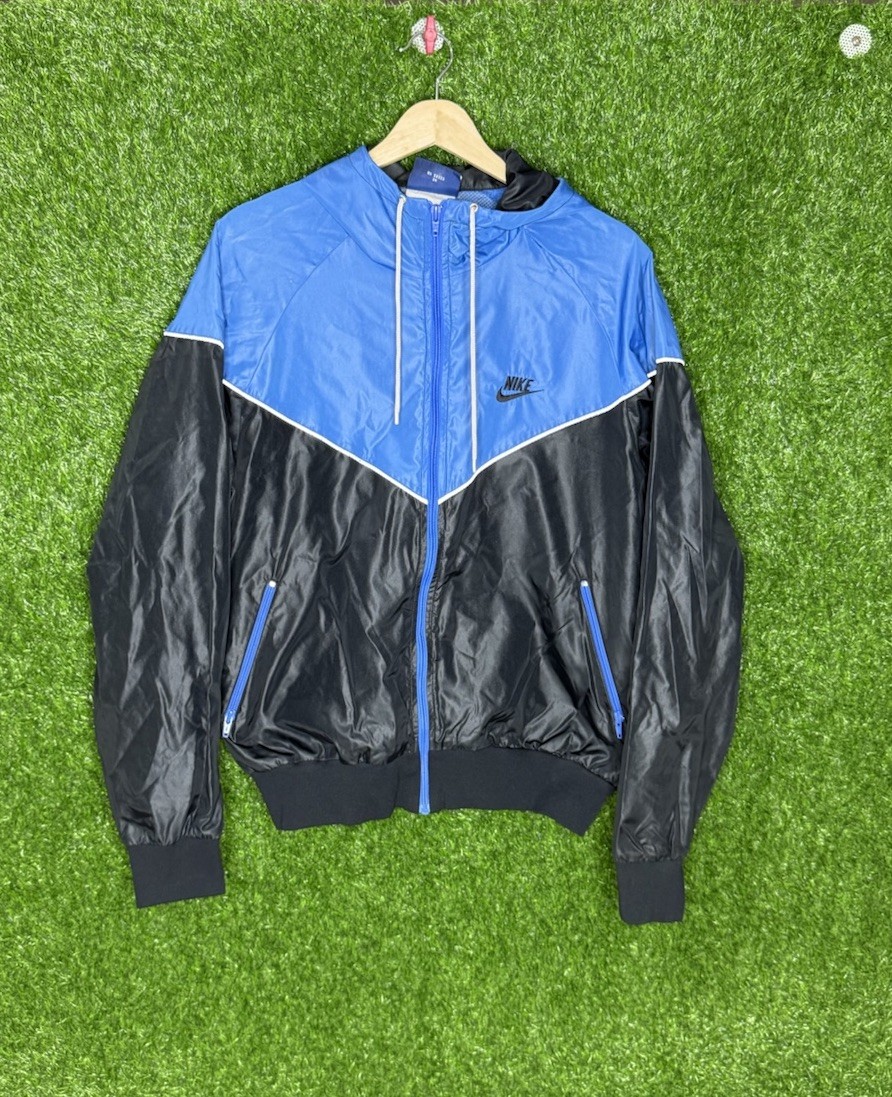Vintage Nike Jacket Mens Medium Black Blue Colorblock Full Zip Track Windbreaker