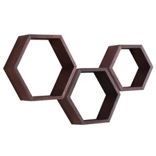 Hexagon Floating Shelves,Honeycomb Shelf Set of 3,Wood Farmhouse Hexagonal De...