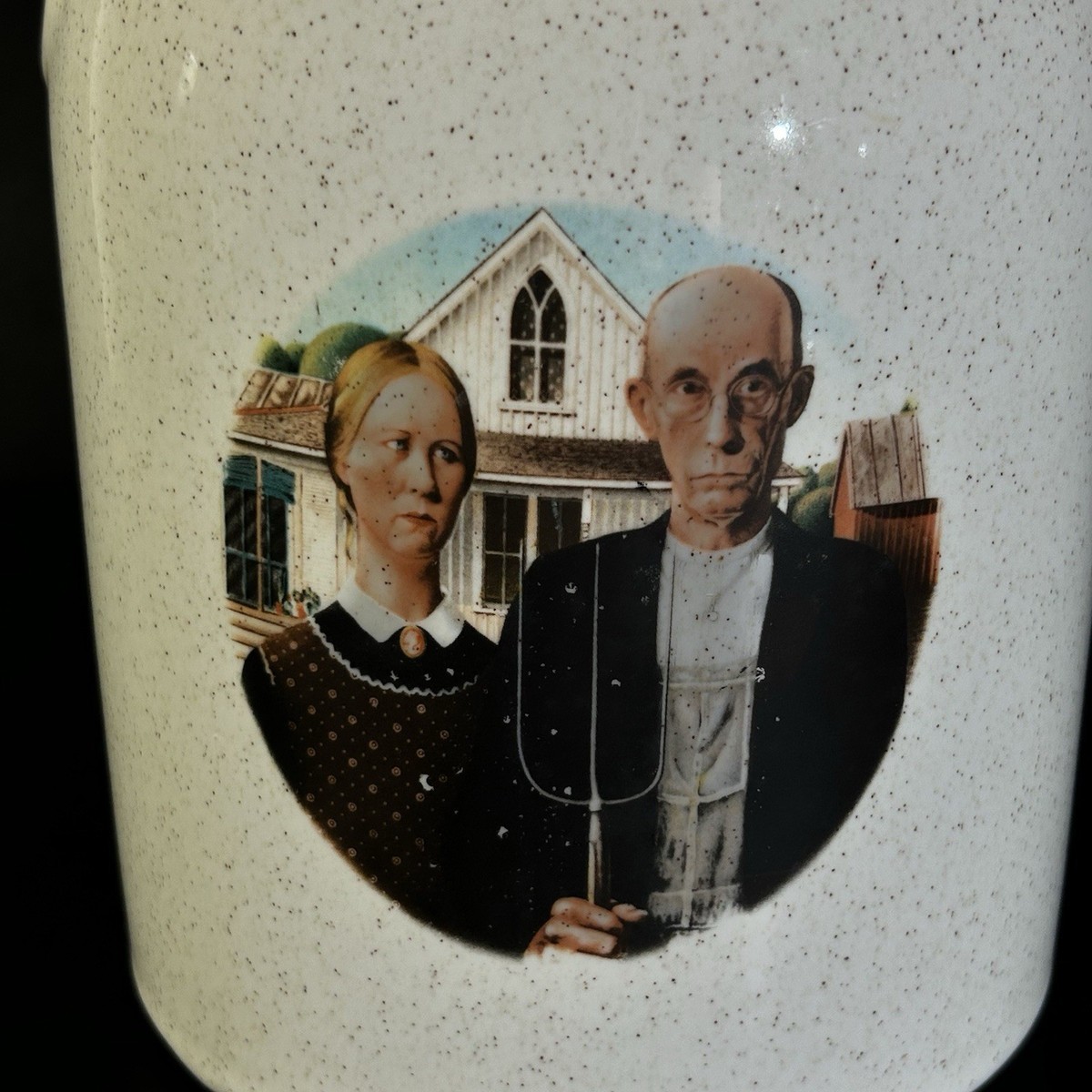 Vintage American Gothic Stoneware Jug Pitcher Farm Couple 10” | eBay