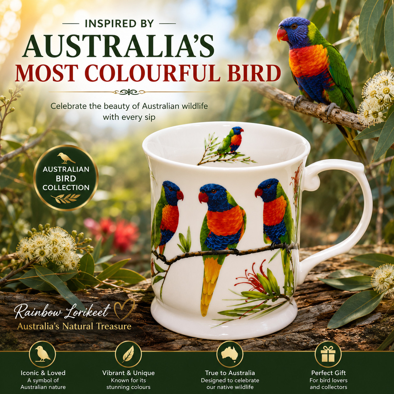 1-6 Pack Rainbow Lorikeet Fine China Mug 415ml Australian Bird Coffee Tea Cup — image 10