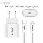 RIXUS 30W USBC Power Adapter Netzteil Ladegerät iPhone 12 13 14 Pro 180cm Kabel