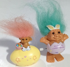 2 Russ Troll Easter Honey Bunny Windup Toy Repair Yellow Egg Trinket Box