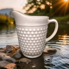 Hobnail Pitcher White Milk Glass 8''H  Anchor Hocking Ice Tea Lemonade Vintage