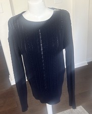 J. Crew Classic Navy Cable Knit Crewneck Sweater L