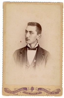 Cabinet Card Young Man Lapel Pin Three-Quarter Profile J.D Strunk Reading PA