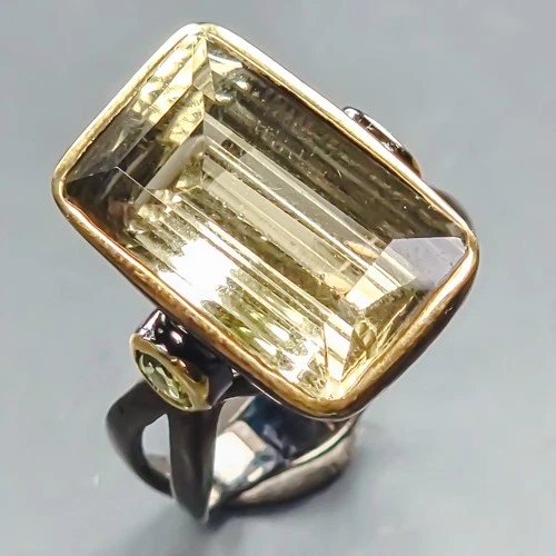 Handmade 12 ct+ Natural Green Amethyst Ring 925 Sterling Silver Size 8 /R439497