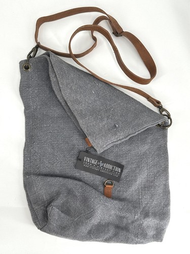 Vintage Addiction Handbag Foldover Charcoal Jute Crossbody NEW NWT N22 - Picture 10 of 11