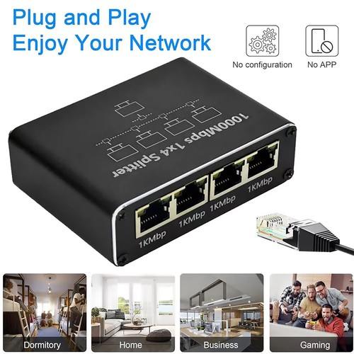 RJ45 Gigabit Ethernet Splitter 1 to 4 Port 1000Mbps LAN Network Internet Adapter - Picture 7 of 10