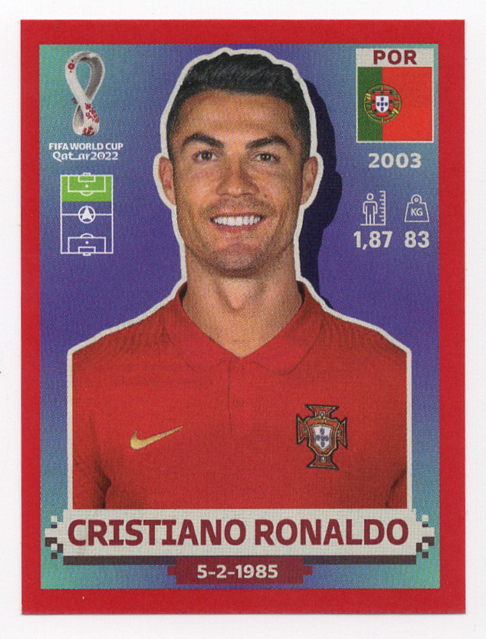 2022 Panini FIFA World Cup Sticker #POR18 Cristiano Ronaldo Red Parallel